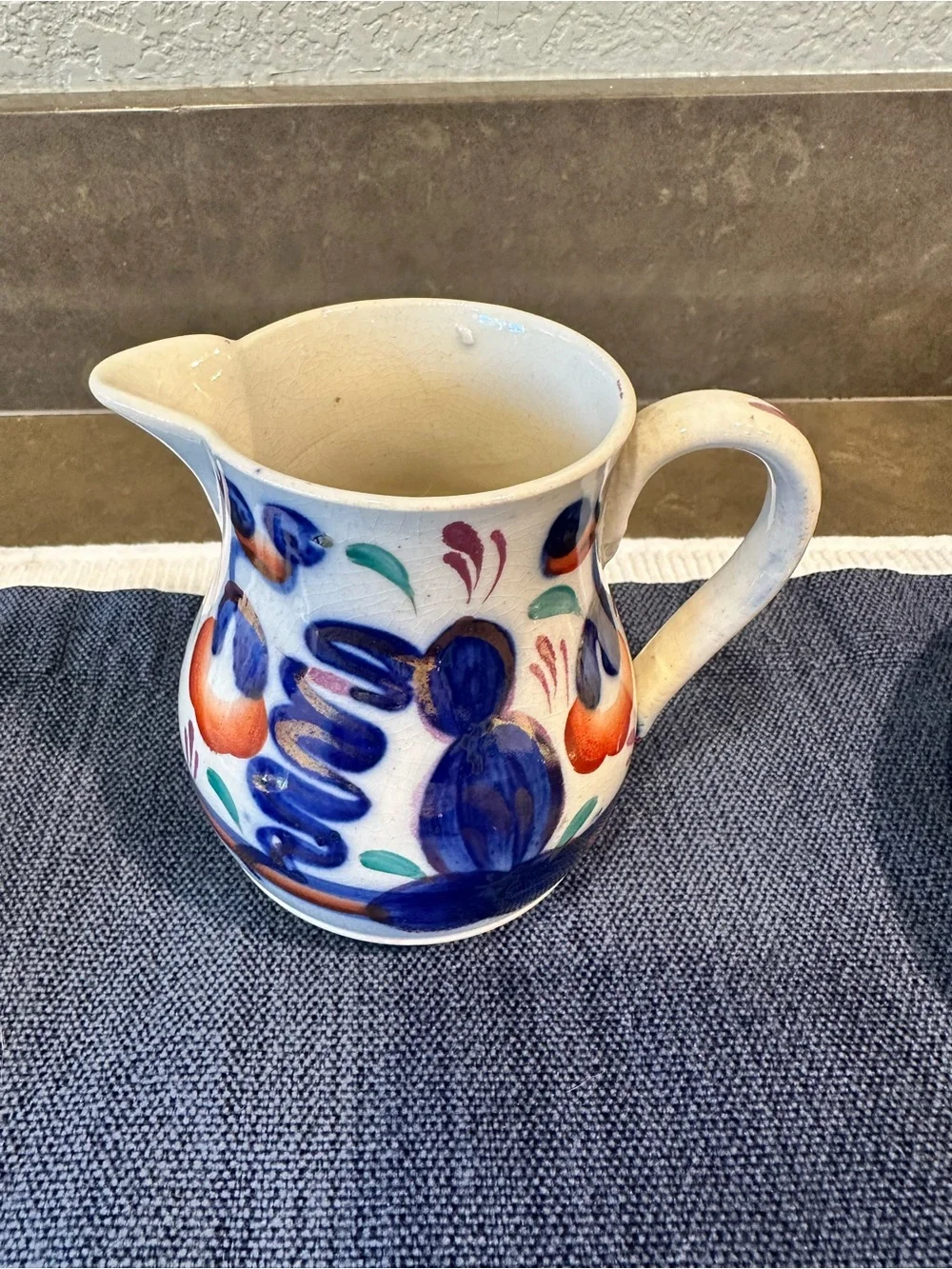 Vintage Gaudy Welsh Creamer Jug-Hand Painted Oyster Pattern Pink Luster-1800s